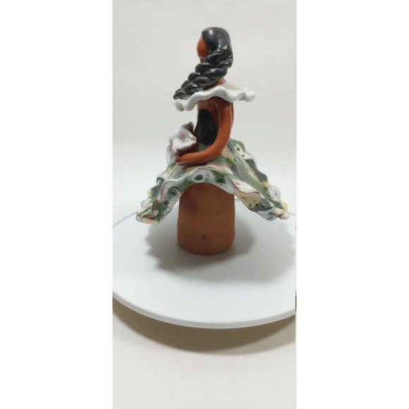 Vtg Caribbean Dolls Girl Terracotta Figure Flowing Dress Big Flower Hand Painted - Picture 6 of 10